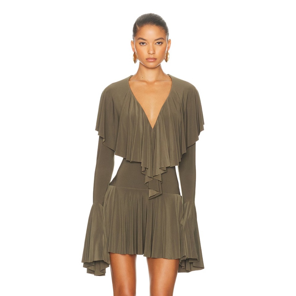 Norma Kamali Bark Long Sleeve Ruffle dress